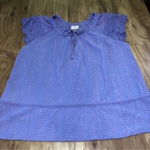 Knox Rose Light Purple Eyelet Lace Front Tie Shirt Size Large Short Sleeve Top
